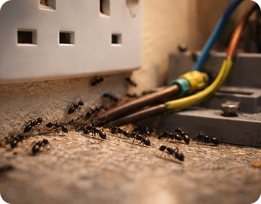 Signs of ant infestation image of ants on a plug