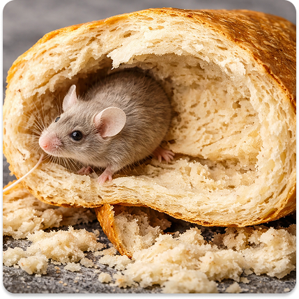 Mouse infestation contaminating stored food.