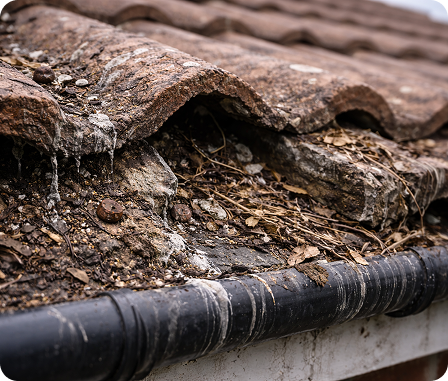 Roof tiles damaged by pigeons nesting under roof in Cardiff, Common Bird Problems We Deal With​