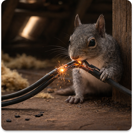 Squirrel chewing wood causing damage inside property, Squirrel Control Cardiff