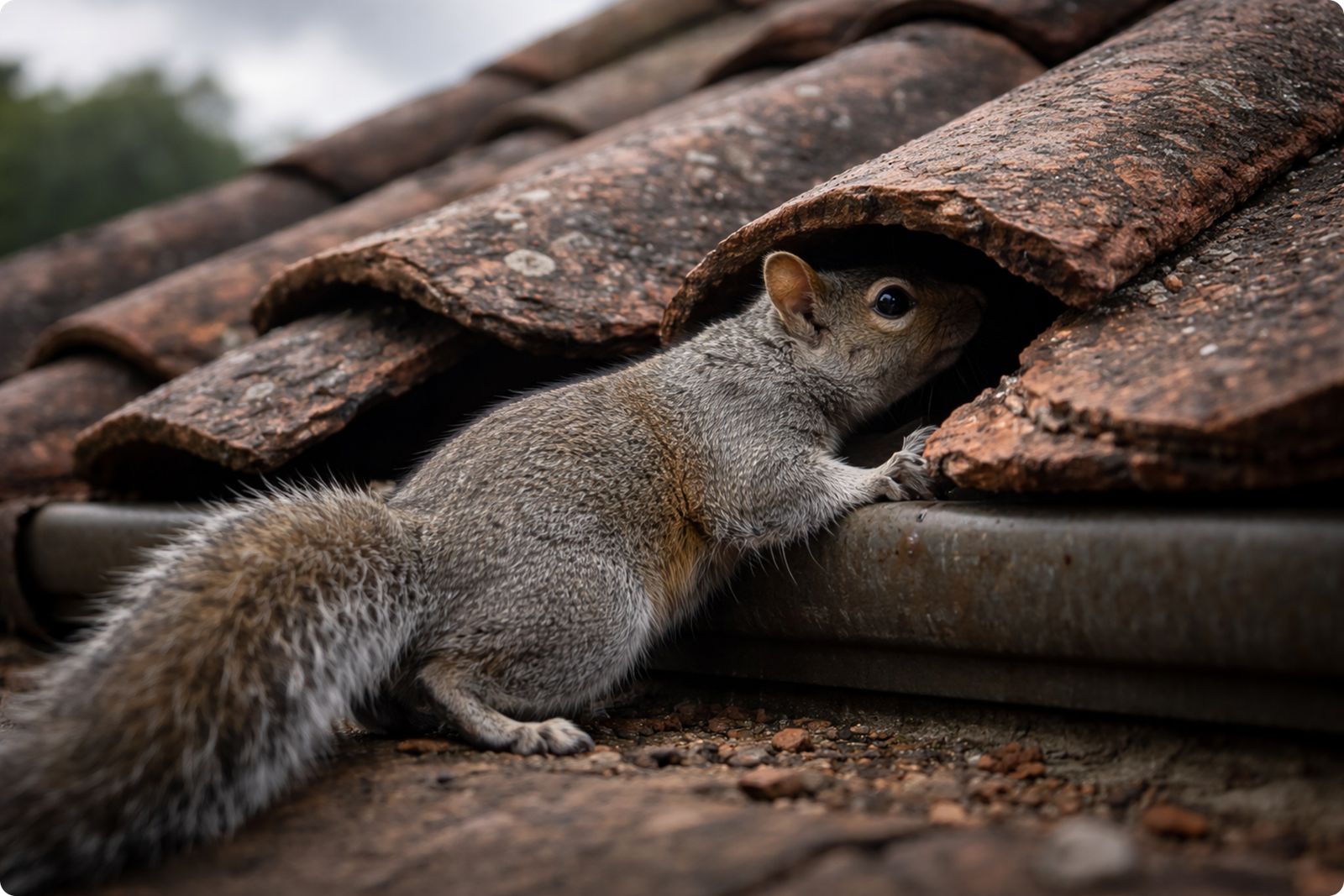 Squirrel Control Cardiff & South Wales, image of a squirrel getting into a roof