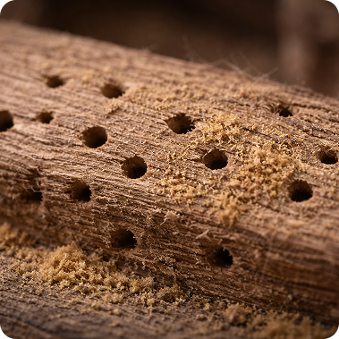 Woodworm holes in timber beams commonly found in Cardiff homes, Woodworm Treatment Cardiff & South Wales image