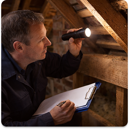 Pest control technician inspecting timber for woodworm infestation in Cardiff, Specialists at Woodworm Treatment Cardiff image